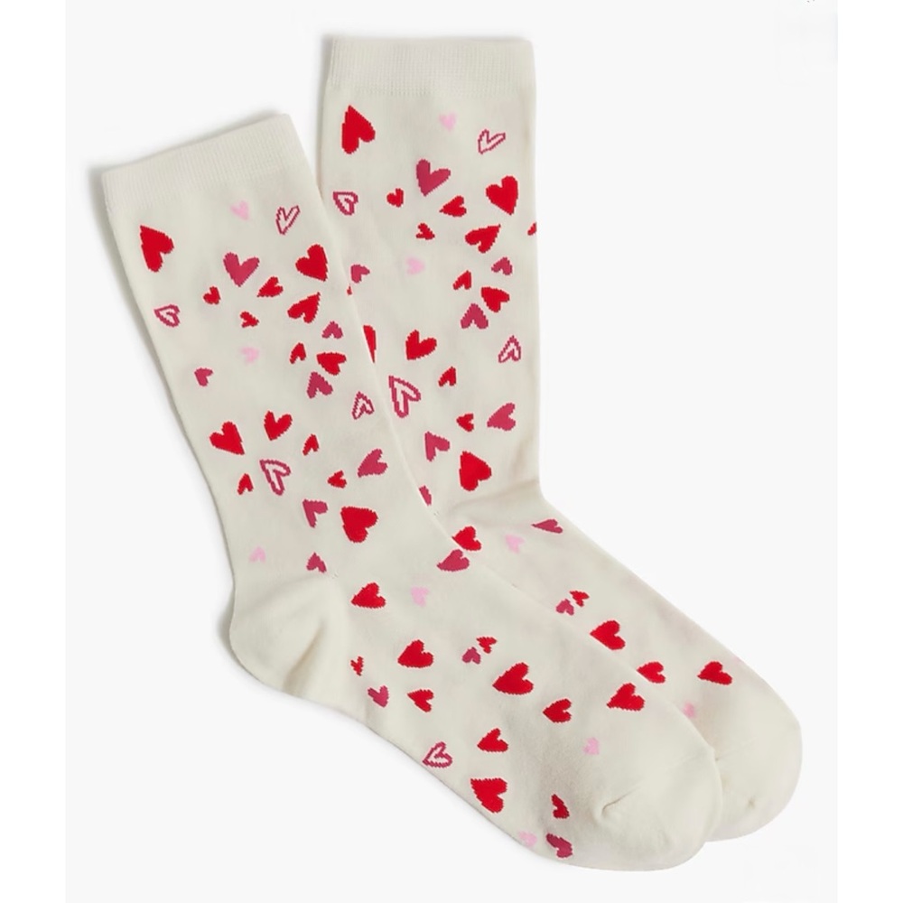 J. Crew Red & White Falling Hearts Trouser Socks NWT